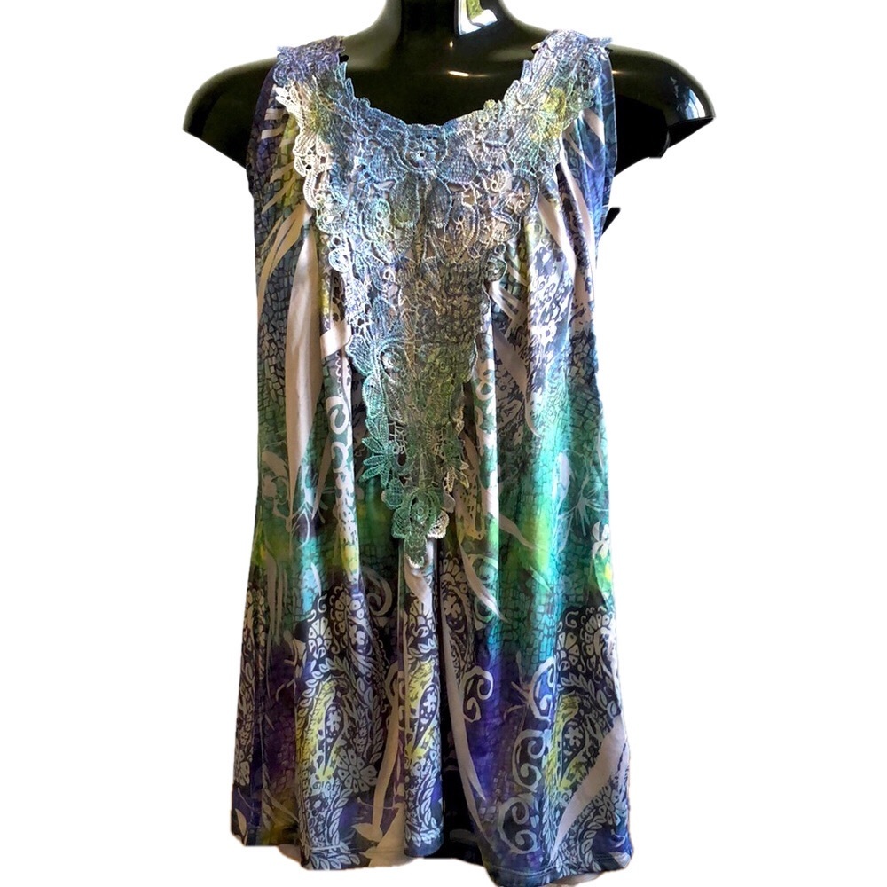 Long Multicoloured Racerback Top, Size Medium